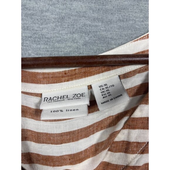 Rachel Zoe Womens Top XL Striped V-Neck Button-Down Top 100% Linen - Picture 2 of 6